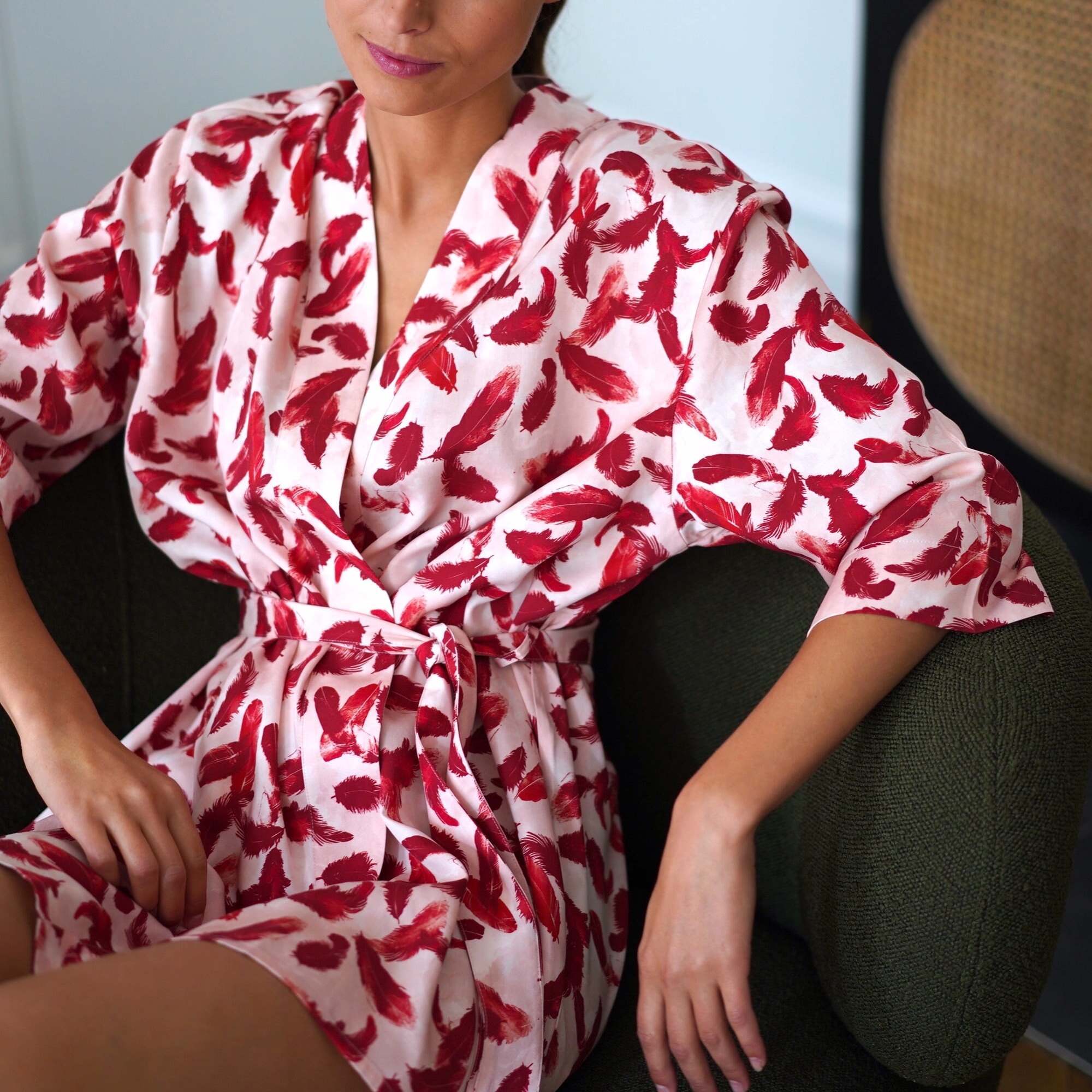 Nêge Paris - Pyjama Délicatesse chemise pantalon rouge bordeaux 100% tencel lyocell certifié oeko-tex