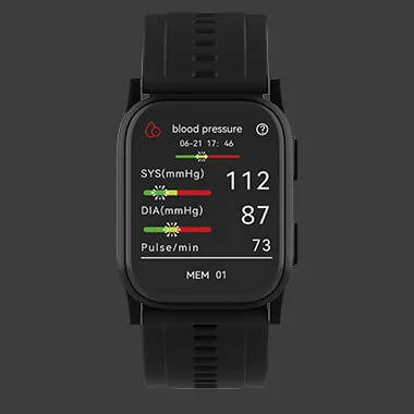 Smart blood pressure watch with wearable cuff-based measurement technology for convenient blood pressure trend tracking throughout the day.