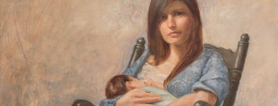Painting of a mother nursing an infant.