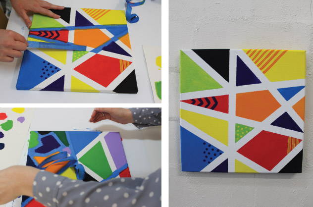 Canvas art being made using tape