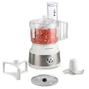 Hamilton Beach Food Processor & Vegetable Chopper for Slicing, Shredding, Mincing, and Puree, 10 Cups + Easy Clean Bowl Scraper, White and Stainless Steel (70733)