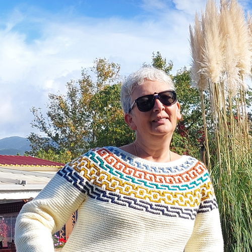 AUTUMN MOSAIC SWEATER. Top-down, round yoke seamless crochet pattern