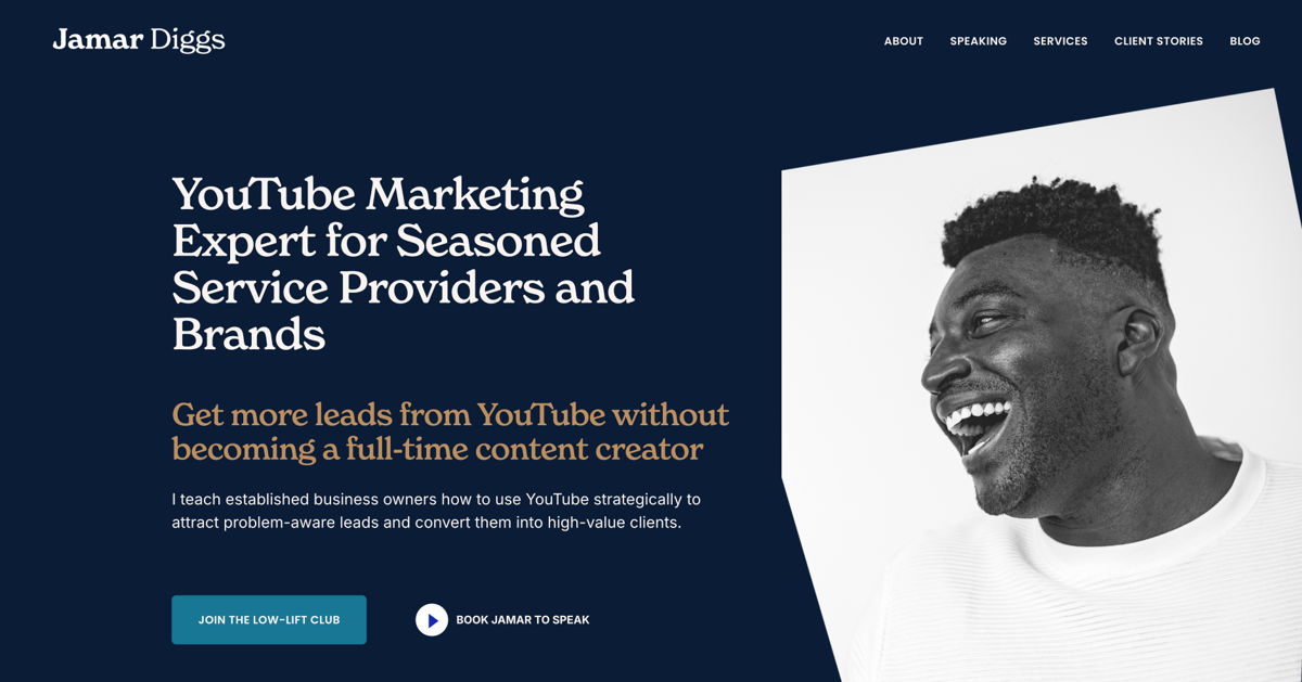 Screenshot of Jamar Diggs , from the squarespace membership websites collection.