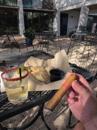 Outdoor smoking, chips and salsa, margarita, muy bueno