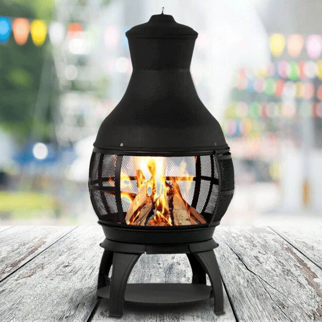 Wood Burning Chimenea, Outdoor Round Wooden Fire Pit Fireplace