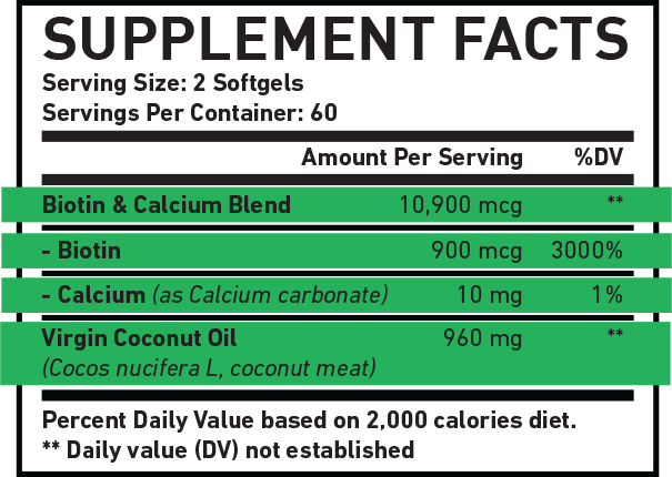 Supplement Facts of Pure Biotin with Calcium showing what the best hair skin supplements contain