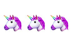 3 Emojis of unicorn heads with purple mane.