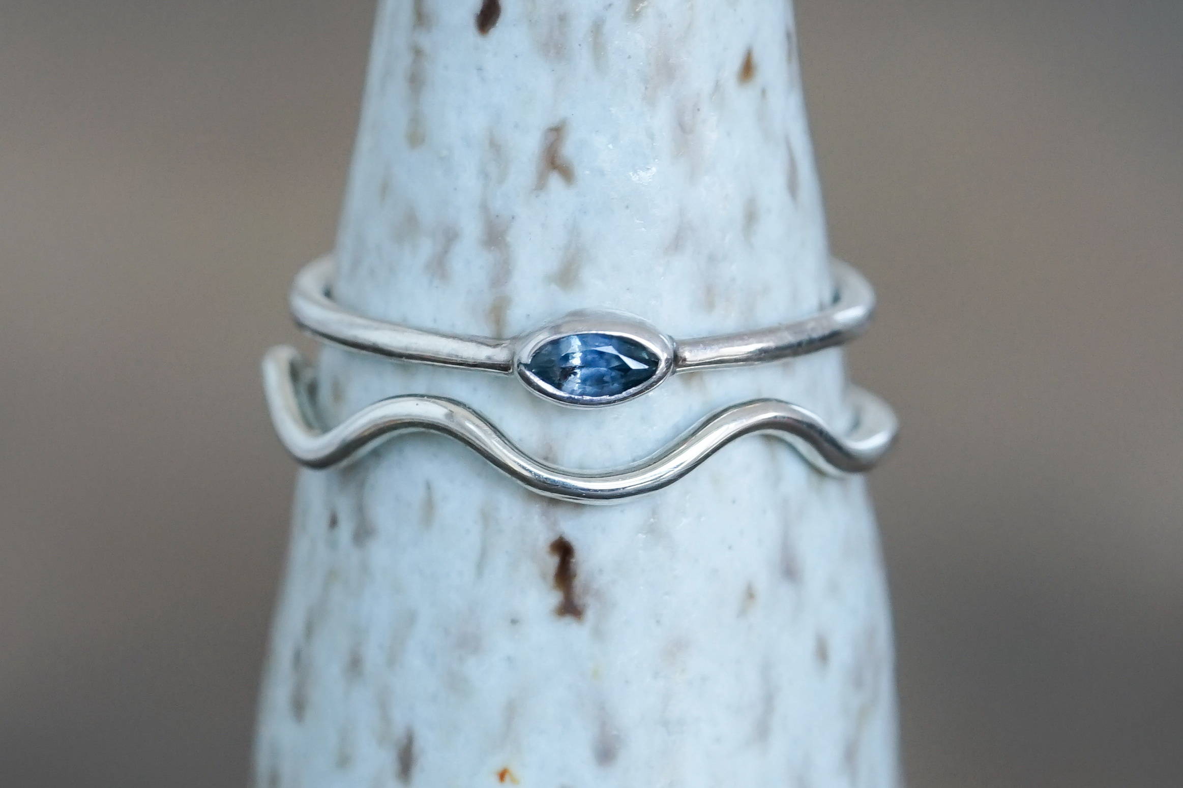 Dainty silver stacking ring with sapphires
