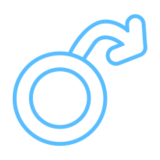 Blue line drawing of the Mars symbol: circle with an arrow curling up to the right.