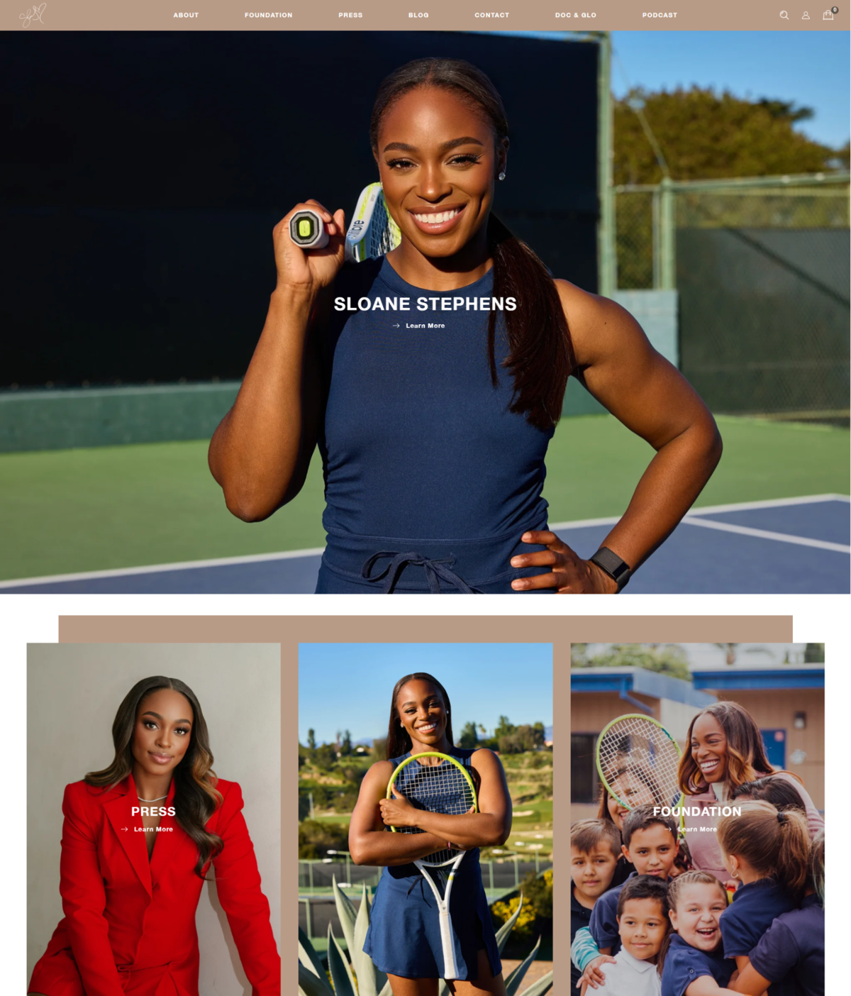 Screenshot of Sloane Stephens, from the athlete websites collection.