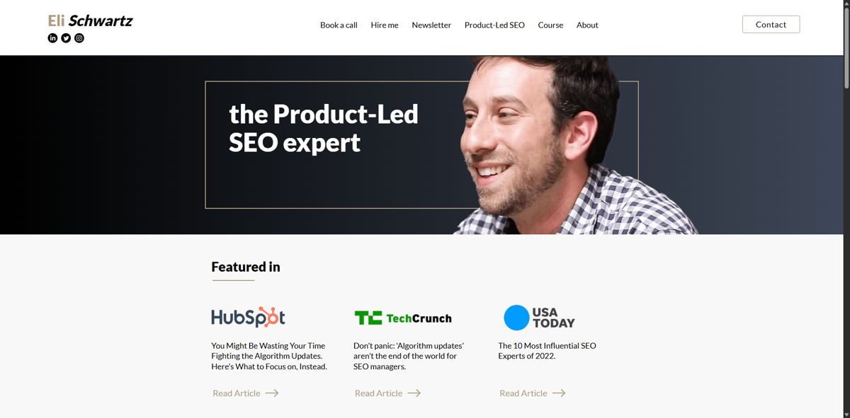 Screenshot of Eli Schwartz, from the seo portfolios collection.