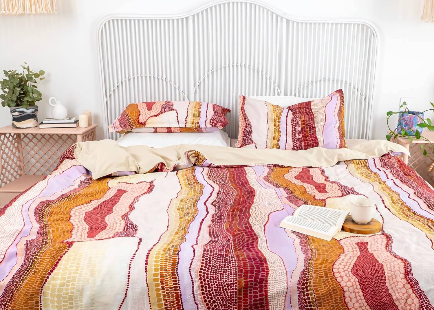 Pink  Aboriginal artwork bedding with artwork by Kamilya Lowana White 