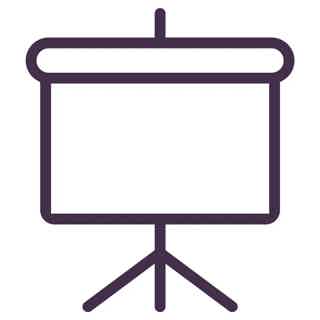 Minimalist icon of a blank presentation screen on a tripod stand, symbolizing business or educational presentations.