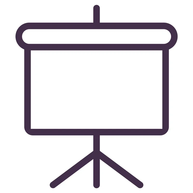 Minimalist icon of a blank presentation screen on a tripod stand, symbolizing business or educational presentations.