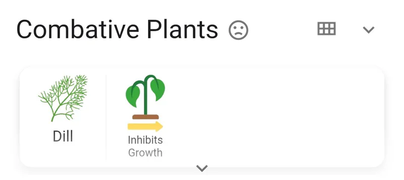 Screenshot of carrots Combative Plants collapsed list
