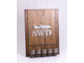 Wood Plaque with Metal Logo and Wine Bottle Holders