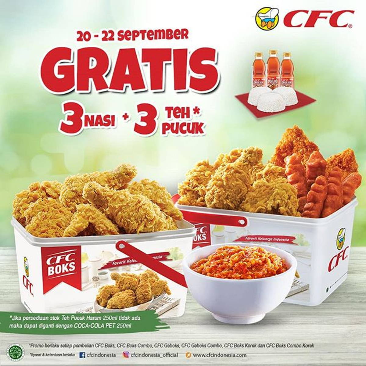 Katalog Promo: CFC: Promo CFC Boks GRATIS 3 Nasi + 3 Teh Pucuk Harum setiap pembelian CFC Boks - 1
