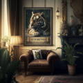 Vintage, tiger poster in victorian living room interior design inspiration, Vintage Frog