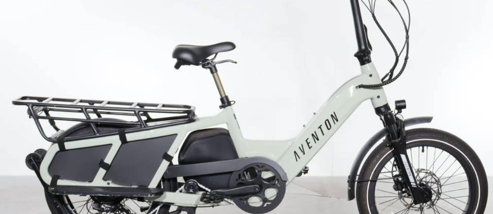 A white Aventon Abound AG electric cargo bike