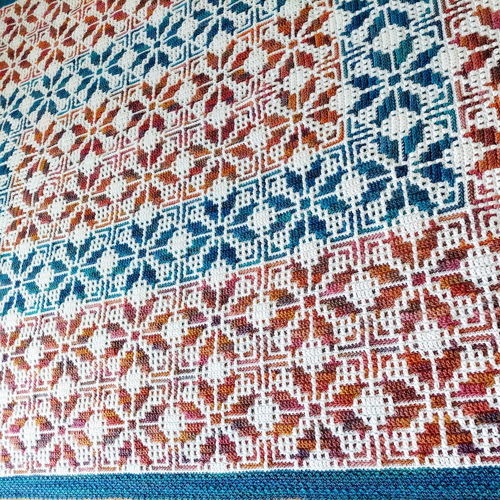 LITHUANIAN SUMMER. Rectangular center-out mosaic crochet blanket pattern