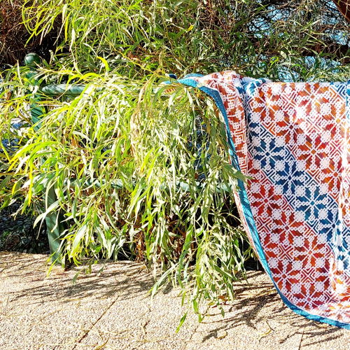 LITHUANIAN SUMMER. Rectangular center-out mosaic crochet blanket pattern