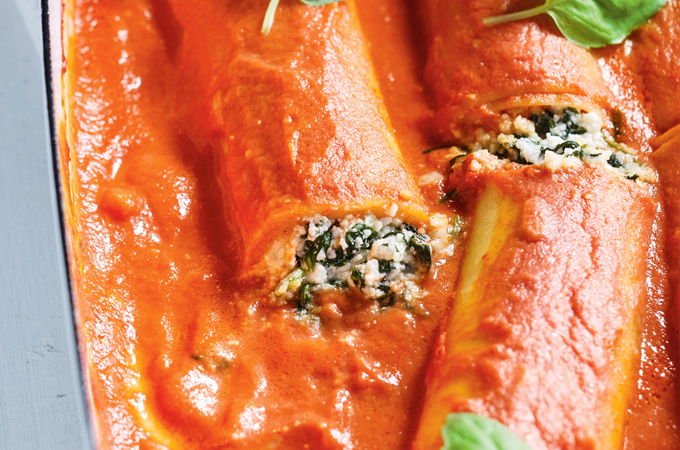 Cannellonis ricotta-épinards, sauce rosée