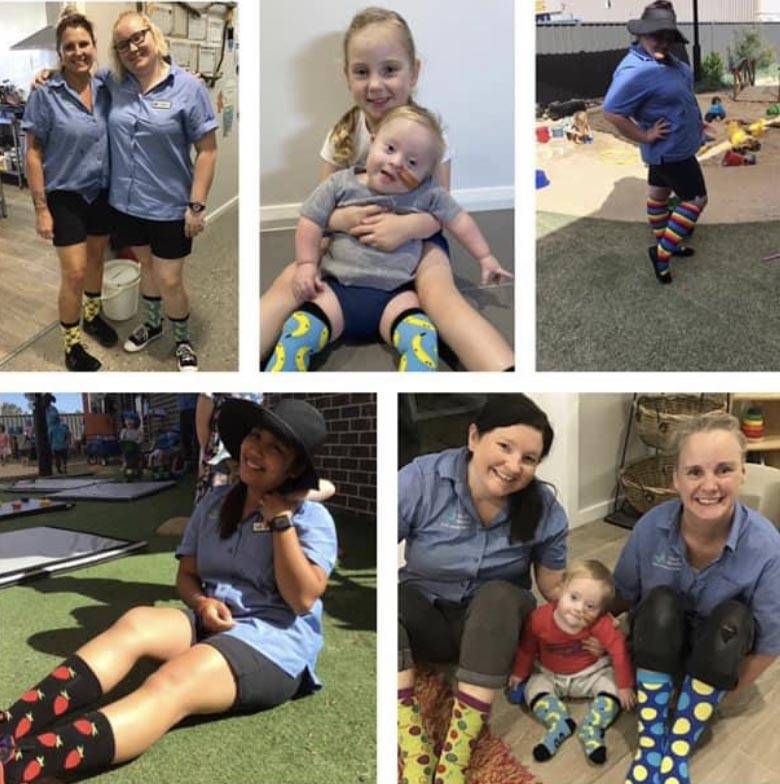 Teachers and kids in socks fundraising at school in South Nowra ELC.