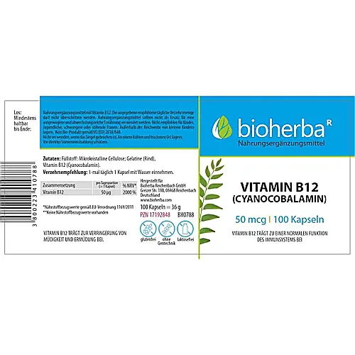 Vitamin B12 Cyanocobalamin 50 mcg 100 Kapseln