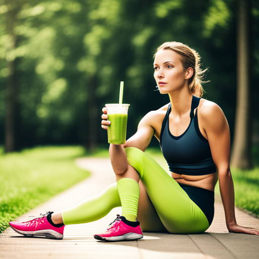 Energieke sporter die rustmoment heeft en geniet van Matcha-thee voor Optimale Prestaties