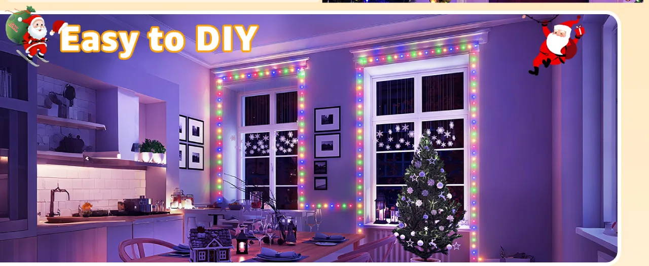 Features of Ollny's 800 leds clear cable cool white string lights - desktop size