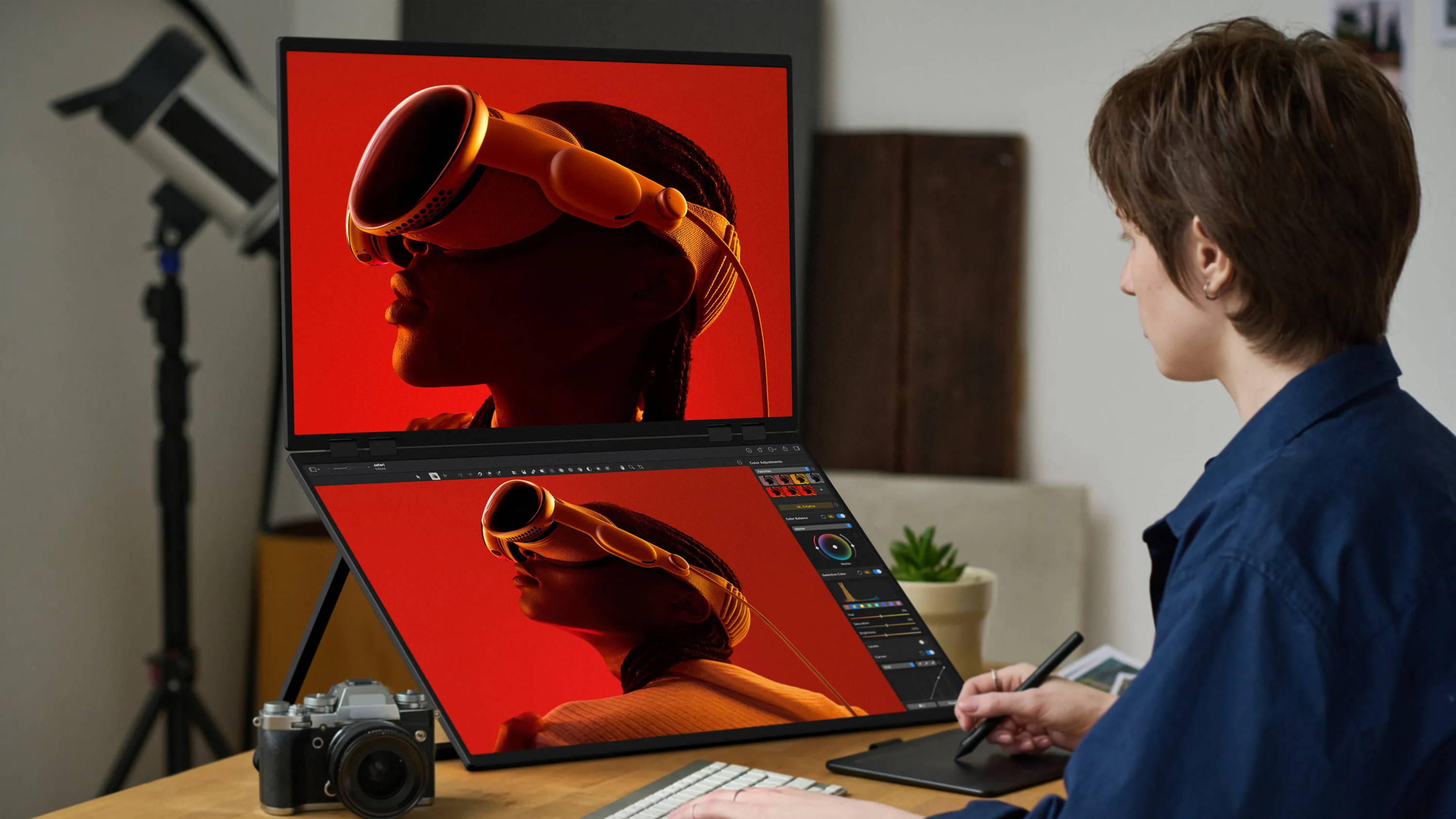 Delta Mega - 23.8 Inch 100Hz Dual Screen Stacked Computer Monitor with Speakers