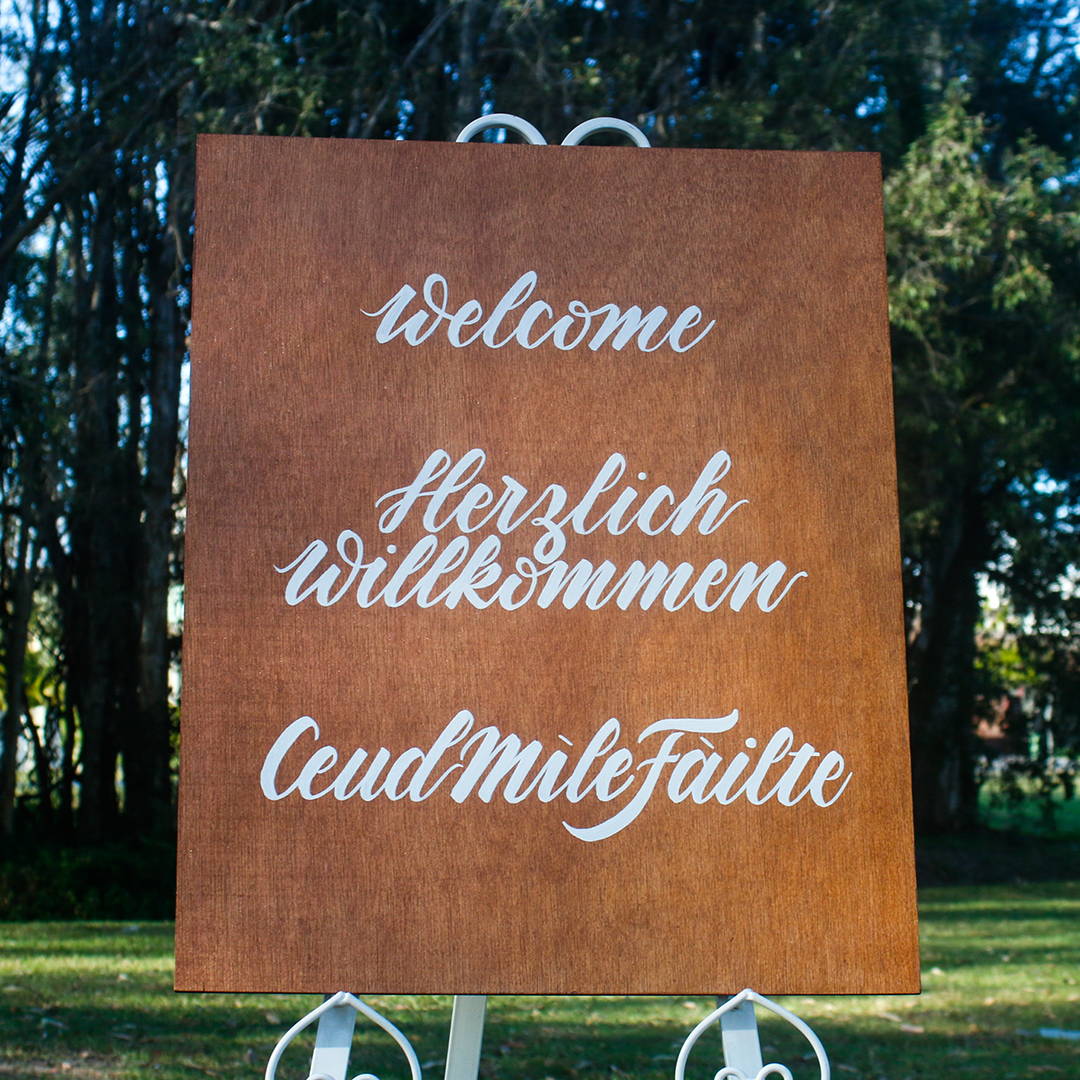 Tania Hearn lettering designer Gold Coast — timber signage for weddings and events