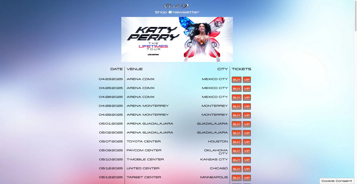 Screenshot of Katy Perry, from the celebrity websites collection.