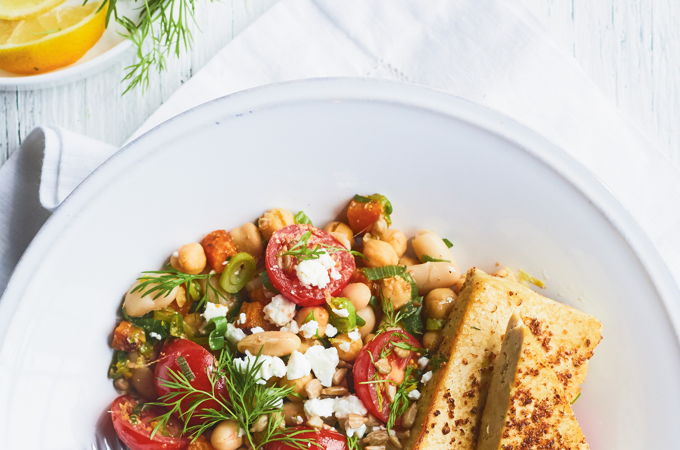 Warm Legume and Fried Tofu Salad