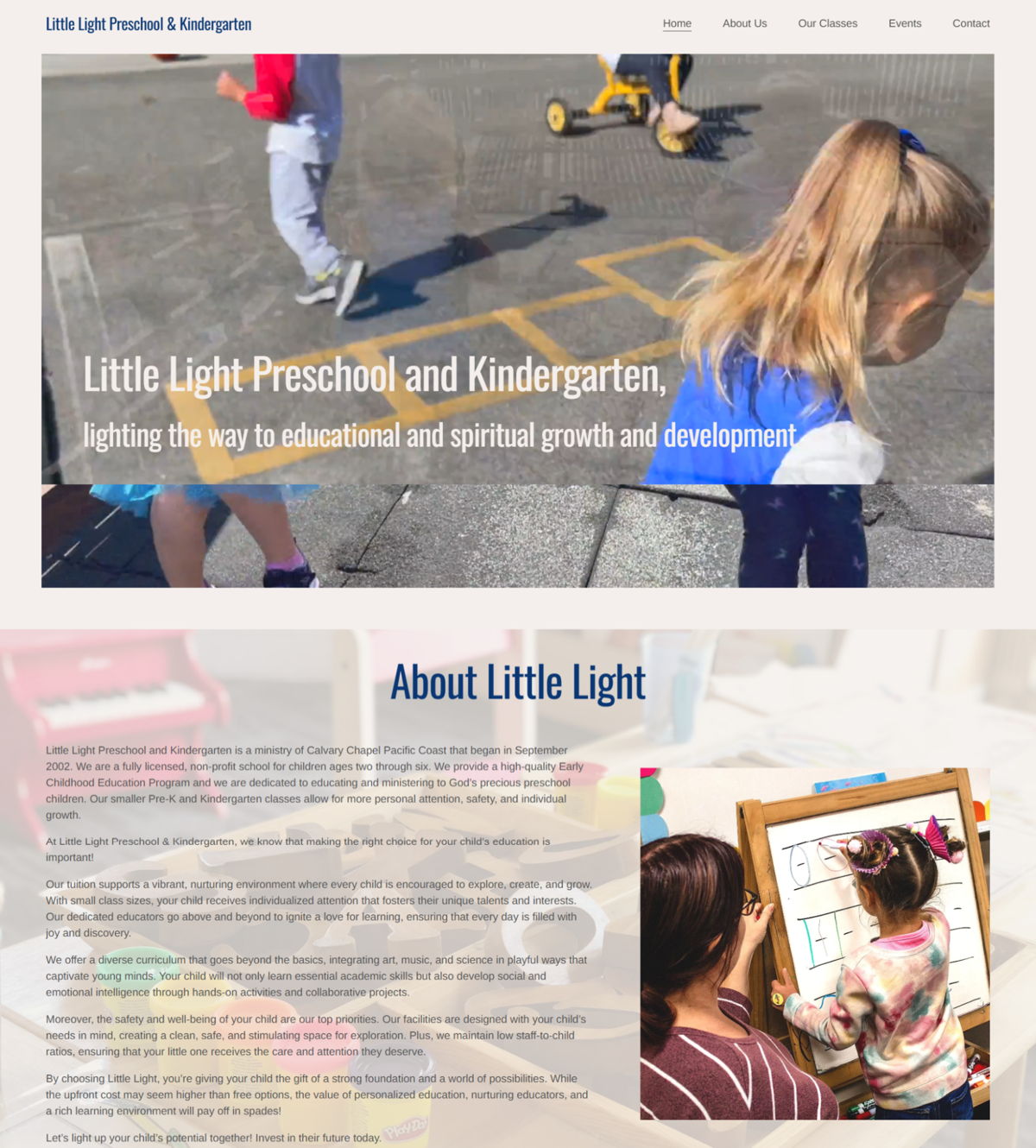 Screenshot of Little Light Preschool & Kindergarten, from the kindergarten websites collection.