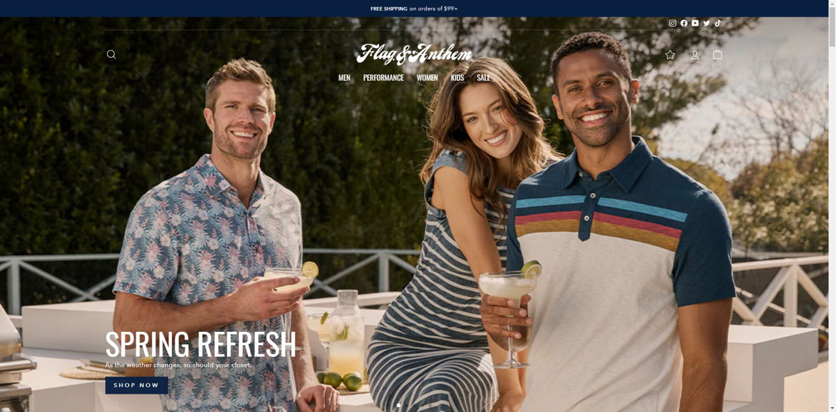 Screenshot of Flag & Anthem, from the shopify clothing stores collection.