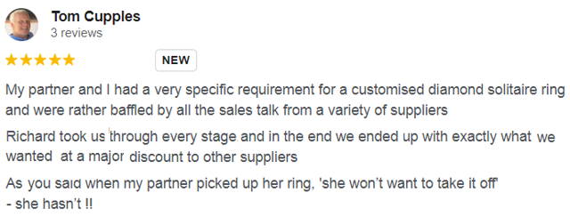 Read 5 star Google Reviews by our customers - Pobjoy Diamonds