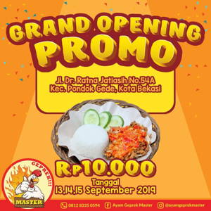 Ayam Geprek Master: PROMO Rp 10.000 Grand Opening Pondok Gede! sampai 09/15/2019