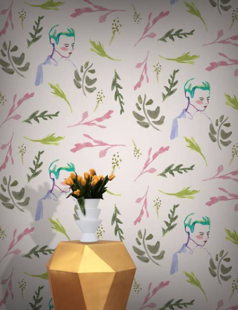 Cream & Teal Contemporary Painted Flower Wallpaper hero image