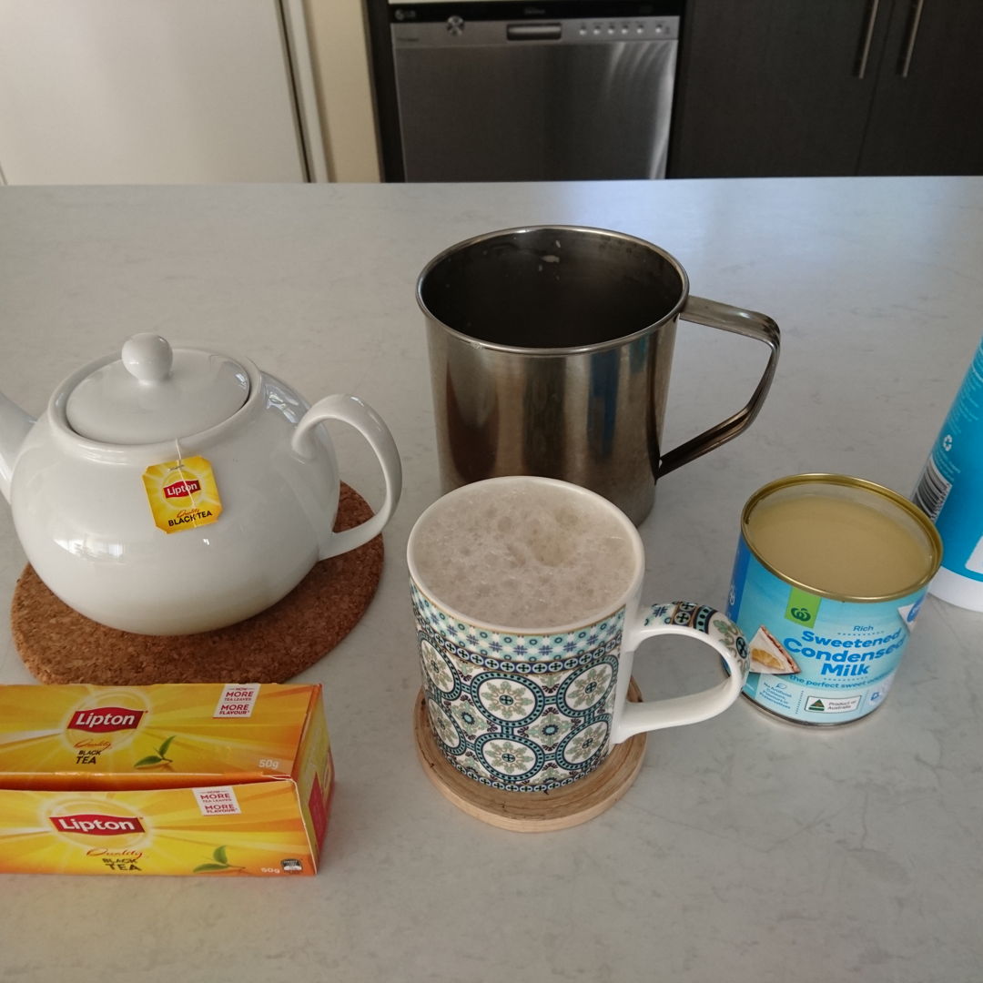 Date: 16 Oct 2019 (Wed)
14th Drink: Teh Tarik (Malaysian Pulled Tea) [68] [Score: 10.0]
Author: Nyonya Cooking [Grace Teo]
Cuisines: Malaysian, Singaporean, Bruneian
Dish Type: Drink

A spark of genius! How did I live all this while without knowing to prepare and drinking Teh Tarik every day?! MasterChef, Grace Teo reveals it all – the art of making Teh Tarik, the authentic signature drink of Malaysia every Malaysian should know how to make and drink! Thank you MasterChef Grace.

Statistics [16 Oct 2019 (Wed)]:
Started cooking: 6 Jul 2019 (Sat).
Targeted number of dishes (including drinks) to be completed within 2 years: 500.
Total number of prepared dishes since 6 Jul 2019 (Sat): 68.
Percentage of dishes completed out of targeted 500 dishes: 13.6%.
Number of days after first cooking: 103.
Number of days left to complete 500 dishes: 627.
Dish/day performance (idle would be 100% or more): 96.4%.