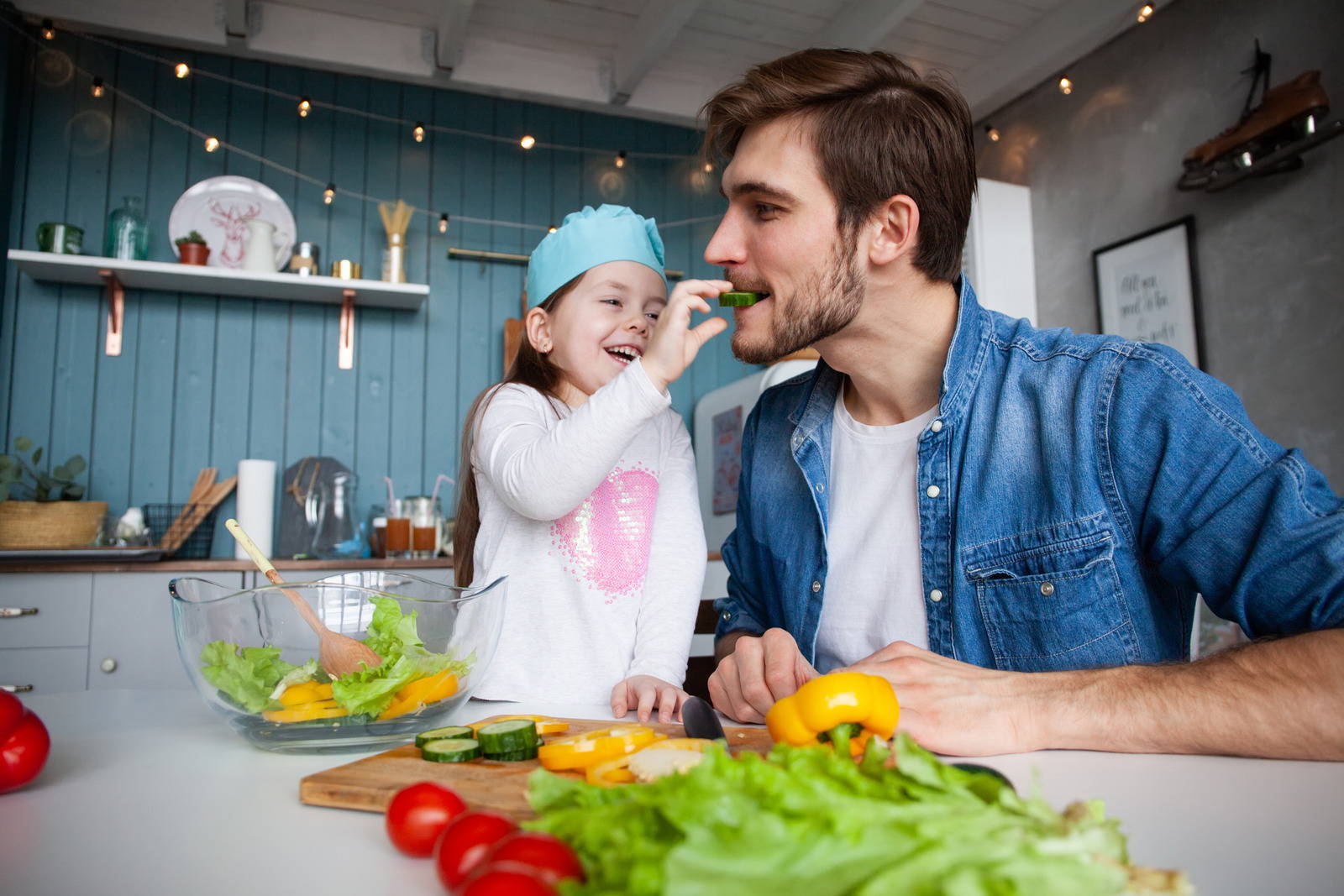 Father and daughter in the kitchen