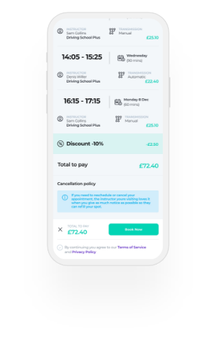 Driveli lesson booking interface