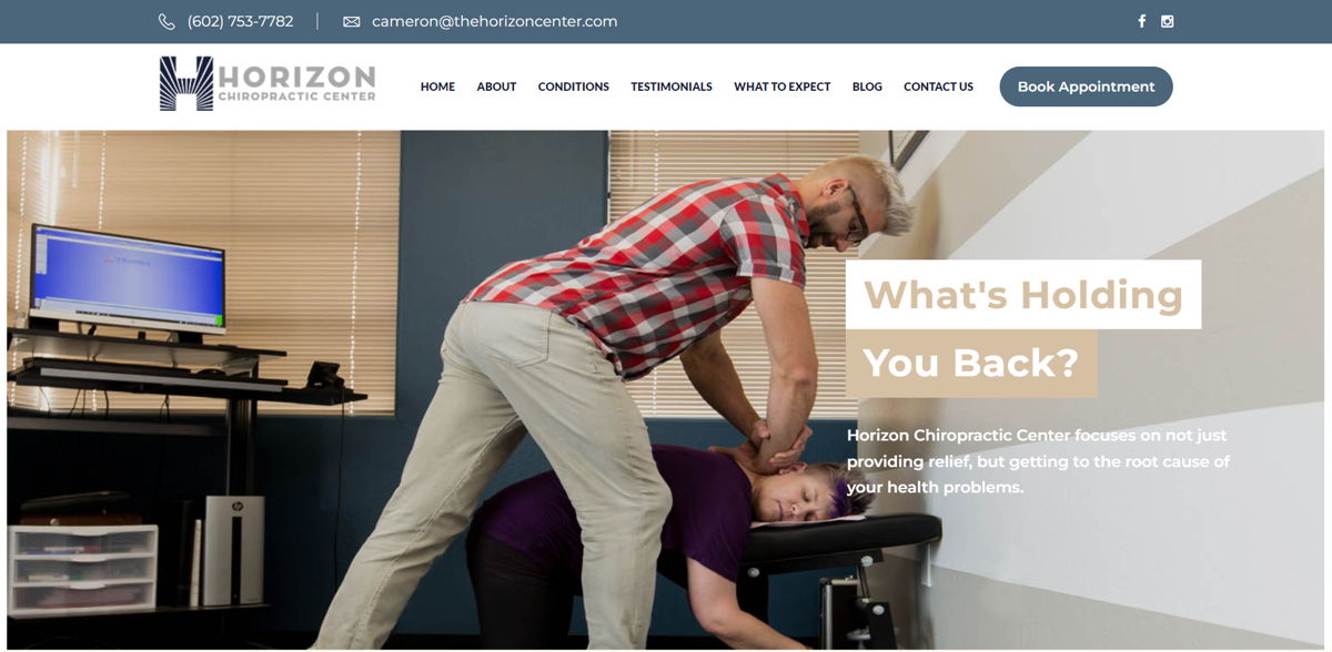Screenshot of Horizon Chiropractic Center, from the chiropractor websites collection.