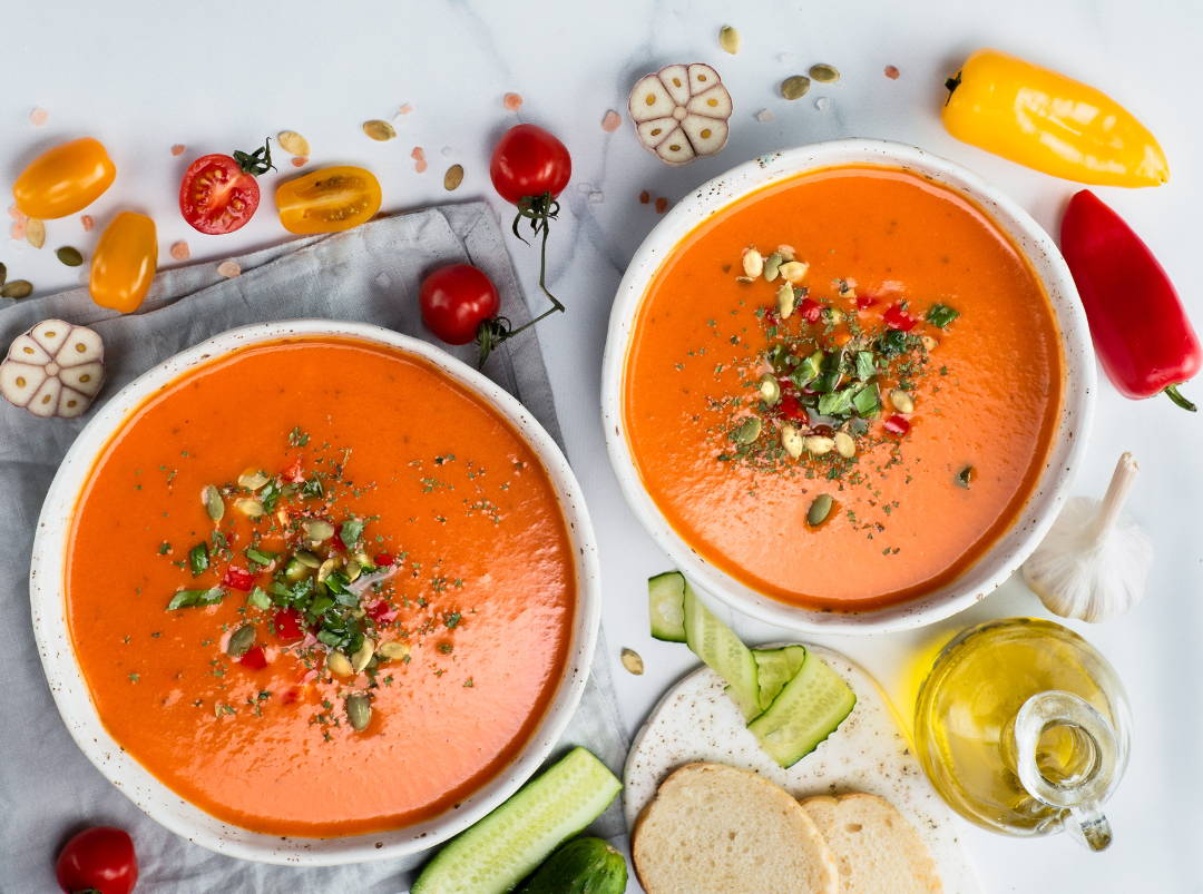 Tomato soup full of fresh tomatoes with lycopene to help clear your skin