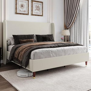 Jocisland King Bed Frame Upholstered Bed with Wingback Headboard Platform Bed King Size/No Box Spring Needed/Easy Assembly/Brown