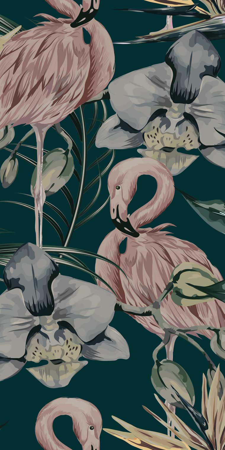 Green Tropical Flamingo Wallpaper pattern image