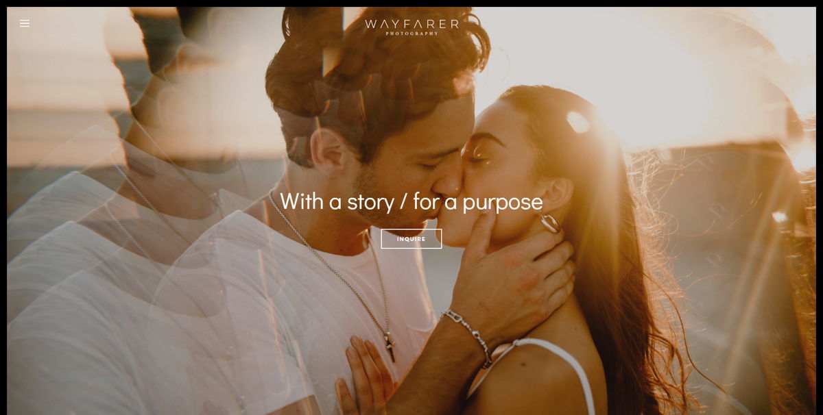 Screenshot of Wayfarer Photography, from the wedding photography websites collection.
