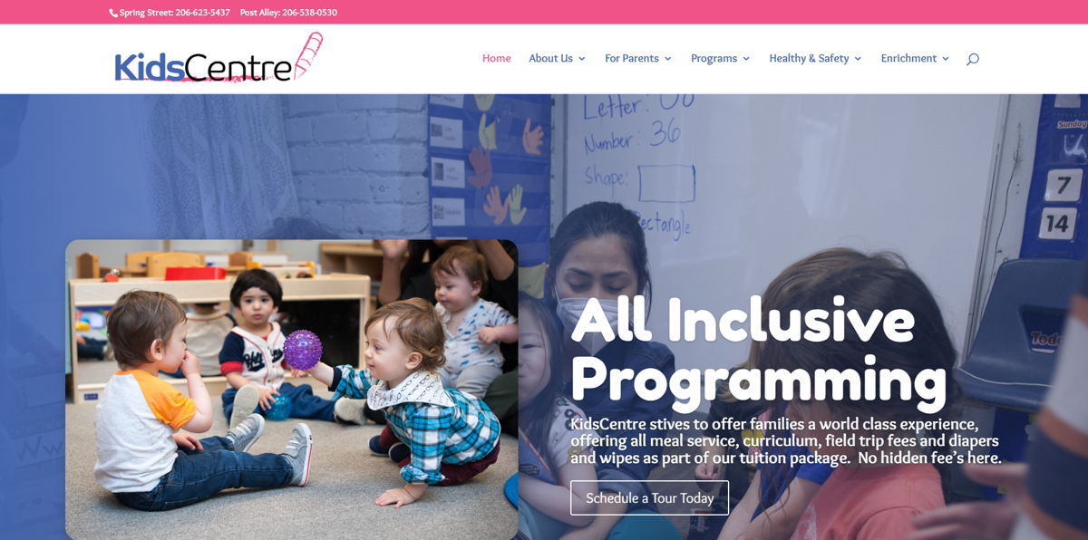 Screenshot of KidsCentre , from the childcare & daycare websites collection.