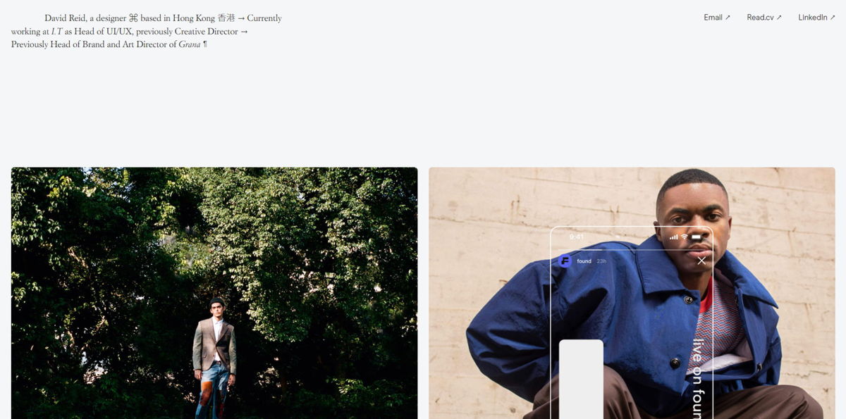 Screenshot of David Reid, from the art director portfolios collection.