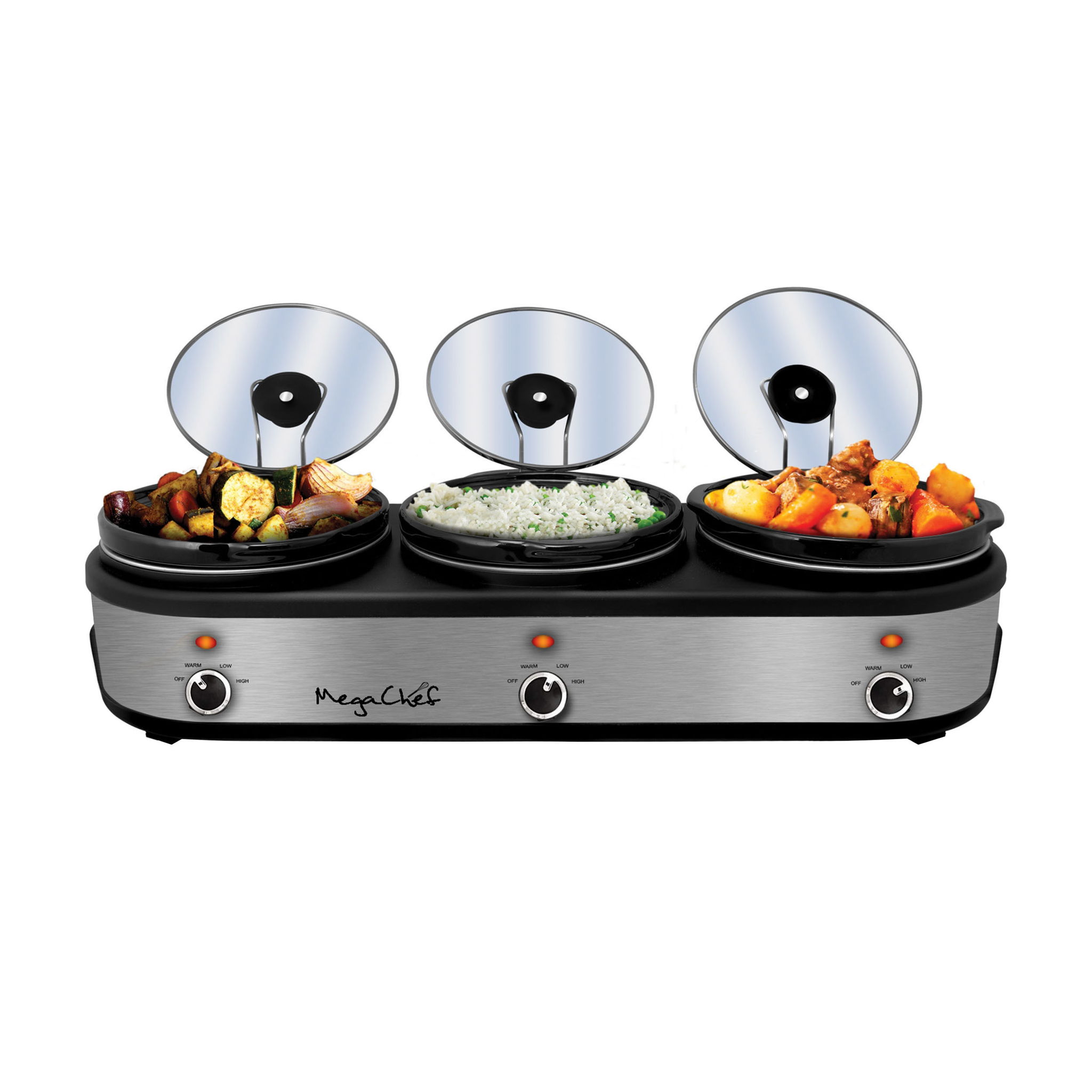 MegaChef Triple 2.5 Quart Slow Cooker and Buffet Server vs Hamilton